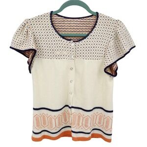 Retro Knit Top Women S Ivory Vintage Style Folk Kitschy Eclectic Boho Grannycore